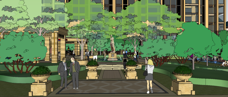 广场高杆灯3d模型资料下载-会成及商业广场建筑景观方案设计（SU模型）