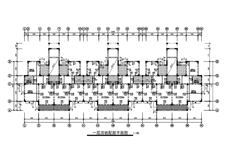 [山东]地上7层异形柱框架结构安置房结构施工图（CAD、24张）-一层板配筋图