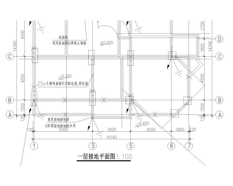 小区别墅电气施工图-一层平面接地图