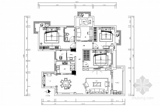 高层装饰CAD图纸资料下载-[长沙]环境优雅高层住宅简欧风格三居室装修图（含效果图）