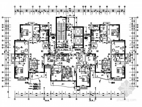 北梯入户单元平面图资料下载-高层住宅一梯三户型平面图（带入户花园）