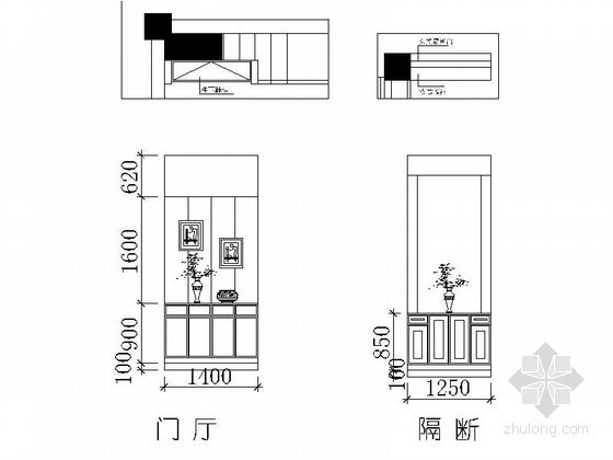 精品温馨雅致现代简约风格两层小别墅装修室内设计施工图（含效果）门厅立面图