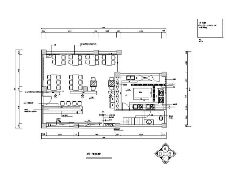烧烤自助餐厅装修图资料下载-长13.585米宽8.53米二层西餐烧烤吧室内装修设计施工图