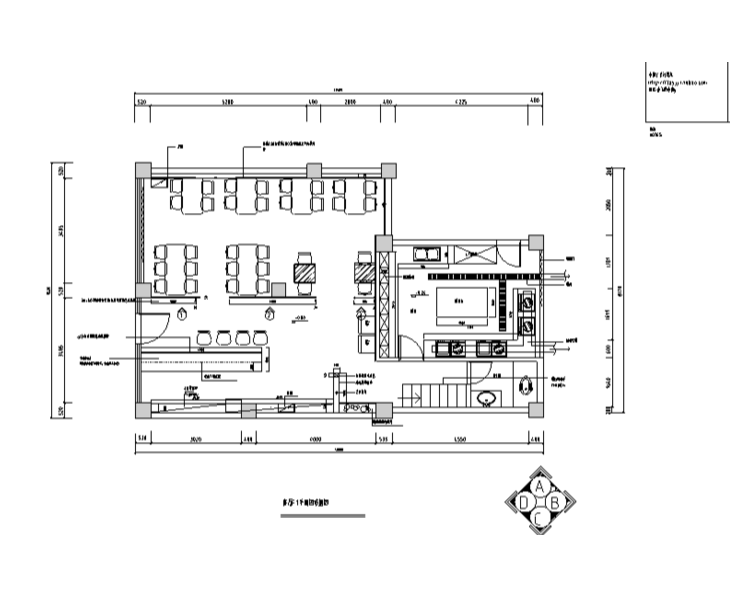 烧烤餐厅施工图资料下载-长13.585米宽8.53米二层西餐烧烤吧室内装修设计施工图