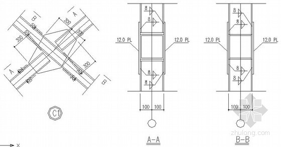 柱间支撑设计资料下载-钢框架结构柱间支撑节点构造详图