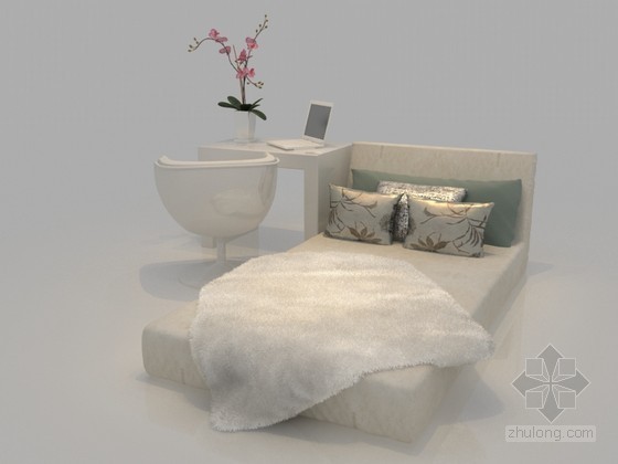 3d现代床资料下载-现代单人床3D模型下载