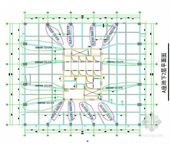 [北京]框架结构办公楼工程超高模板支撑专项施工方案(118页 多图)-A座地下两层平面图 