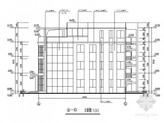 [湖南]多层框架结构商务会所建筑施工图-多层框架结构商务会所立面图