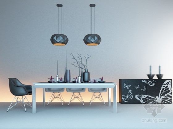 3DMAX圆形座椅模型资料下载-时尚餐厅餐桌成套3DMAX模型