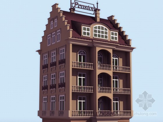 室外建筑效果图模型资料下载-四层旅馆洋房建筑效果图模型