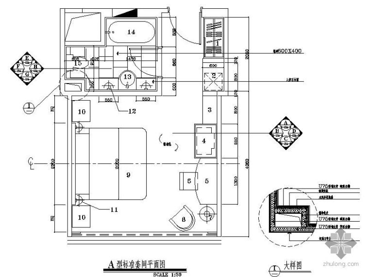 高层四星酒店方案图资料下载-[北京]四星酒店标准客房施工图