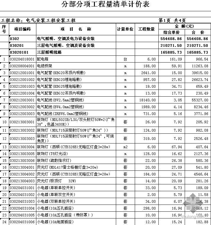 洁具清单资料下载-南京某办公楼安装工程清单报价书