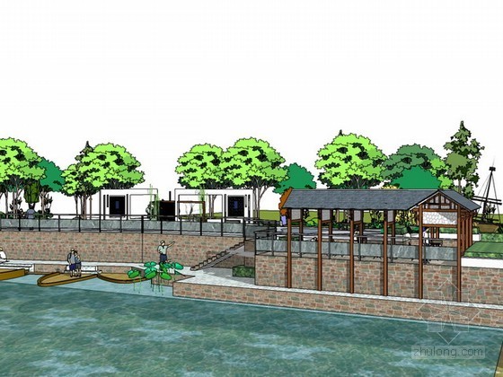 布加勒斯特湖边住宅资料下载-湖边小广场sketchup模型下载