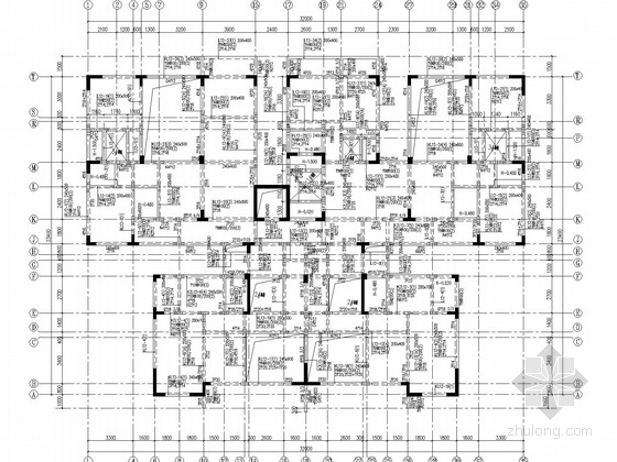 12层异形柱框剪住宅结构施工图-跃层楼面梁结构平面图 