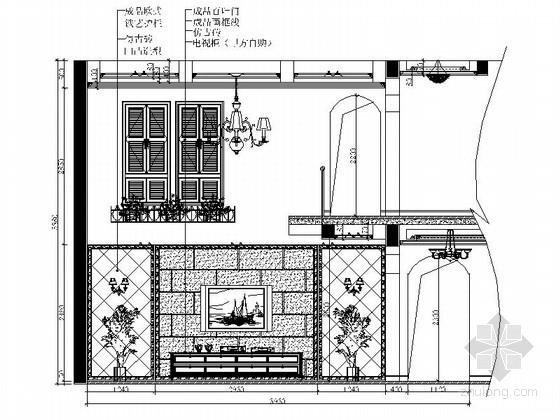 [武汉]森林公园度假村简欧独栋别墅CAD装修施工图（含效果）客厅立面图 