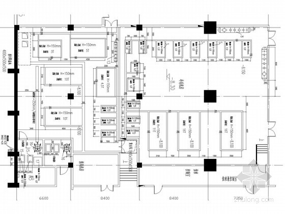 [北京]大型商业中心冷冻机房及锅炉房系统设计施工图-地下二层冷冻机房及锅炉房设备基础图 