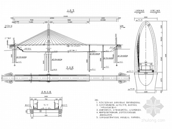 30米后张法预应力T梁资料下载-75+95m椭圆型钢箱混凝土塔柱空间双索面斜拉桥设计套图（135张 飘浮体系）