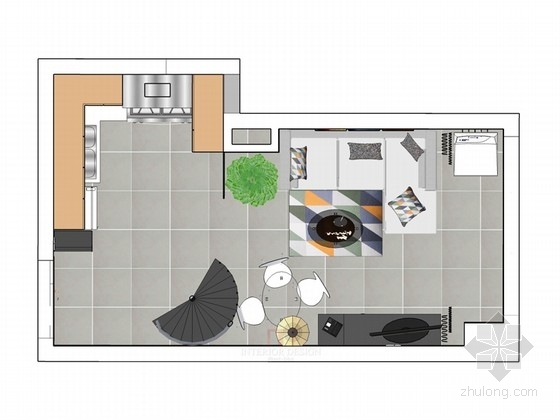 大长方形别墅建筑资料下载-长方形小跃层住宅室内设计方案