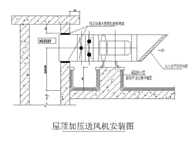 36款通风空调风口节点大样安装详图（CAD,36款）-屋顶加压送风机安装图