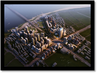 城市景观轴线效果图资料下载-建筑规划效果图鸟瞰黄昏后期制作-设计连连看
