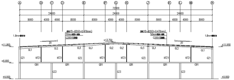 钢结构二层门式刚架厂房施工图（CAD，9张）_5