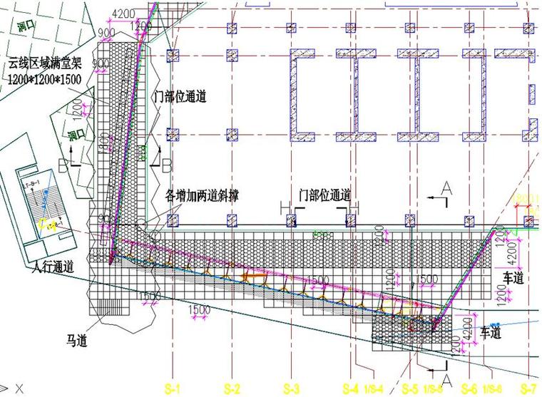 [深圳]超高层塔楼幕墙工程首层满堂脚手架施工方案（59页）-首层满堂脚手架平面图南塔悬挑部位