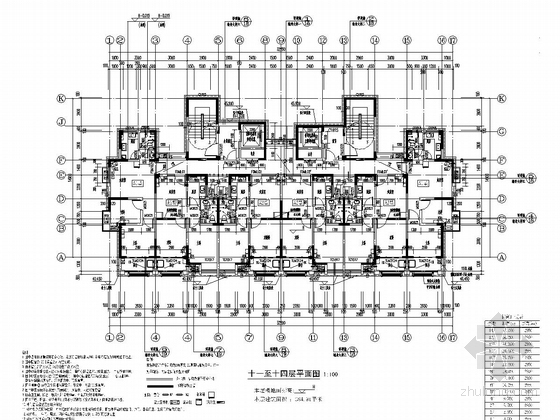 5400平14层花园安置小区廉租房结构施工图（含建筑图）- 十一至十四层平面图