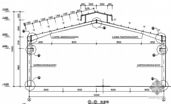 24米钢结构厂房设计资料下载-某24米跨门式刚架轻型房屋钢结构厂房施工图
