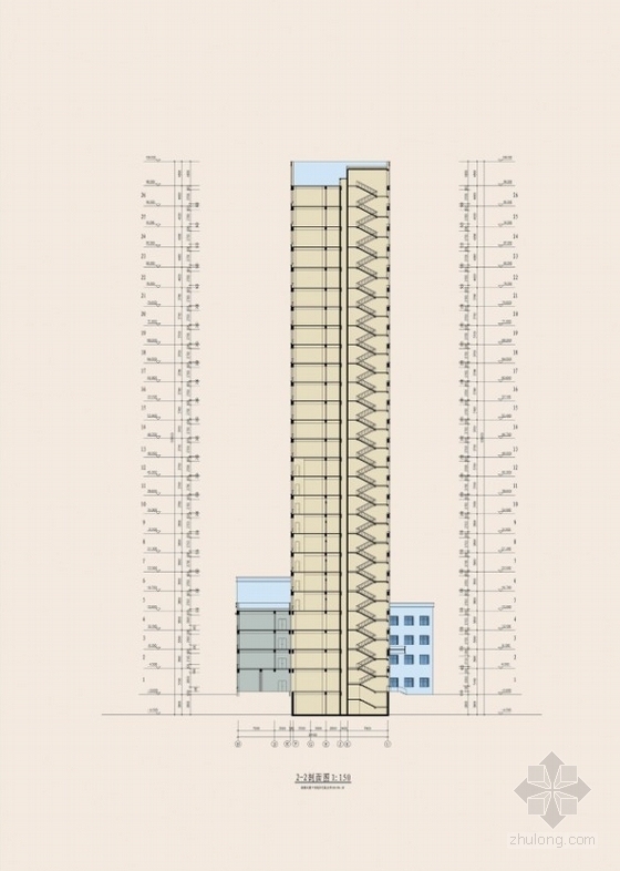 [广东]26层办公综合体建筑方案文本-剖面图