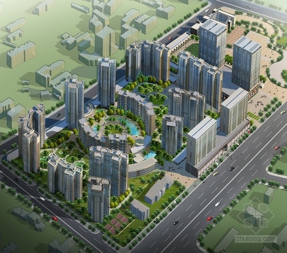 [武汉]欧式风格住宅区规划及单体设计方案文本(含CAD)-住宅区鸟瞰图 