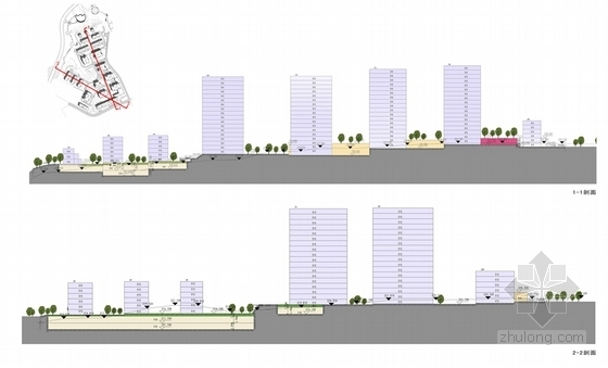 [重庆]现代风格住宅小区规划设计方案文本（含CAD）-现代风格住宅小区规划设计方案剖面图