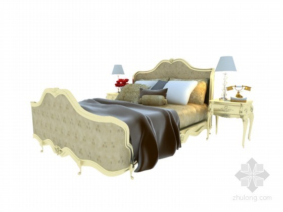 欧式床图纸资料下载-现代欧式床3D模型下载