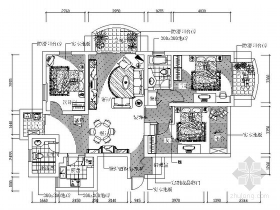四房两厅室内设计资料下载-某花园式三室两厅室内设计装修图