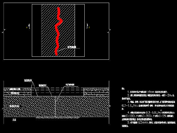 单条严重横向裂缝处治设计图（＞5mm且边缘存在支缝或脱落）