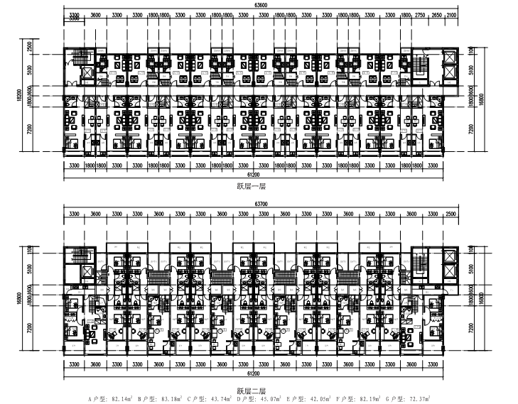 [陕西]绿地高层住宅及商业综合体建筑设计文本（含两套方案）-跃层平面图