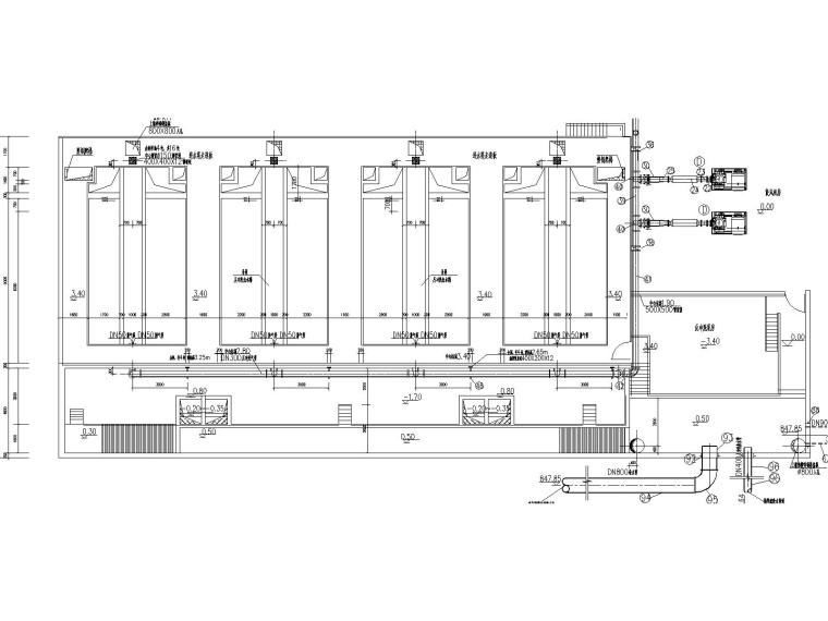 V型活性炭滤池全套施工图-3.40m标高平面图