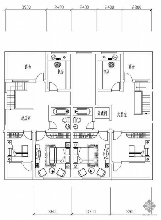 跃层户型模型资料下载-板式多层一梯二户有跃层户型图(147/160)