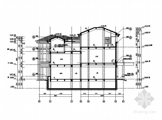 [四川]坡屋顶瓦屋面知名房地产售楼中心建筑施工图-坡屋顶瓦屋面知名房地产售楼中心建筑剖面图