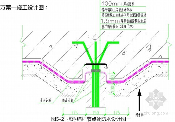 [QC成果]地下室基础抗浮锚杆节点处防水施工方法的创新-抗浮锚杆节点处防水设计图 