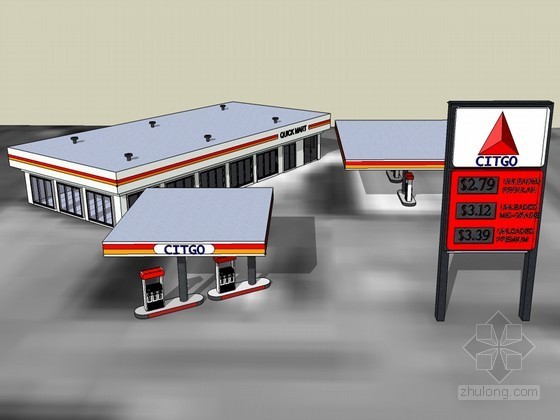 加油站钢架结构资料下载-加油站建筑SketchUp模型下载