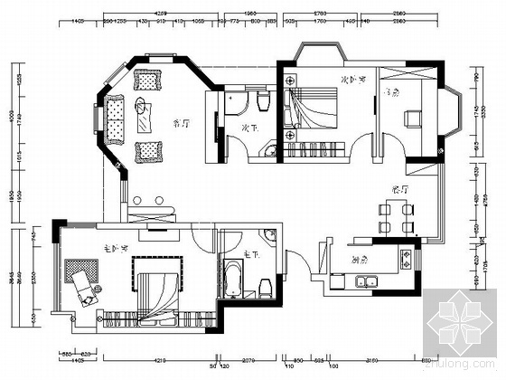 学生作业住宅室内设计图资料下载-现代二居室内设计图