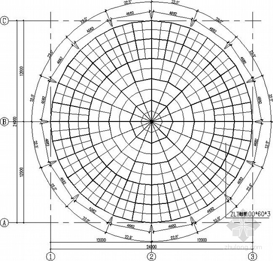 50立方圆形蓄水池施工图资料下载-圆形钢网架屋盖结构施工图