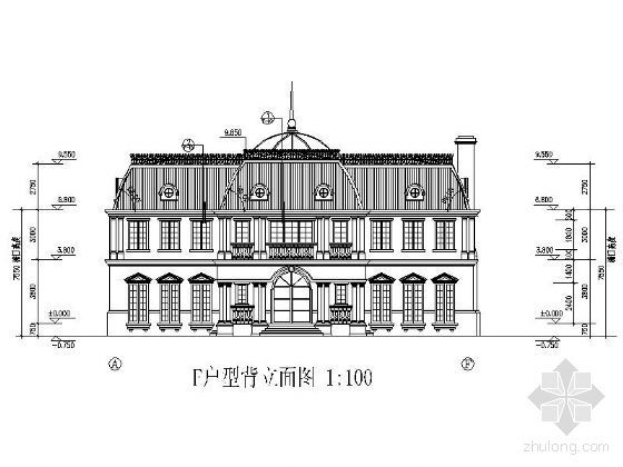 [北京]某二层花园豪华别墅建筑施工图（1500平米）-北立面图