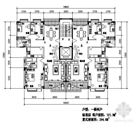 25个板楼及转角组合户型平面图-3