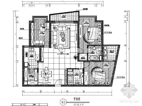 三居室顶棚平面图资料下载-[上海]某三居室装修平面图