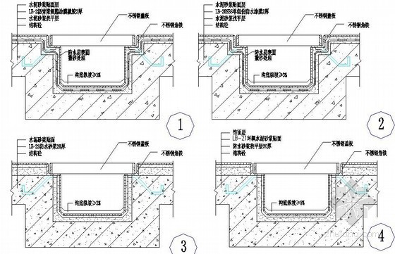 厨房卫生间明沟排水口节点资料下载-厨浴厕结构承槽明沟防水节点构造