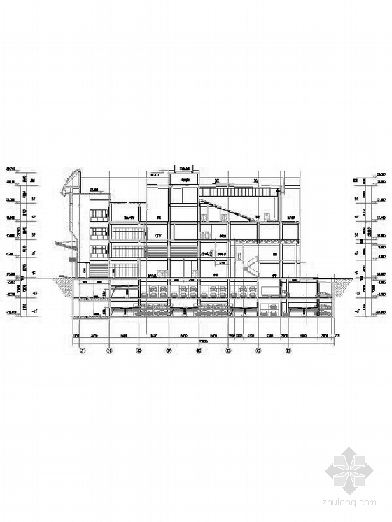[浙江]5层国内知名商业广场建筑设计施工图（立面设计出色 含效果图）-5层国内知名商业广场建筑设计剖面图