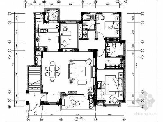 法式风格室内设计ppt资料下载-[大连]法式新古典样板间三居室室内设计CAD施工图