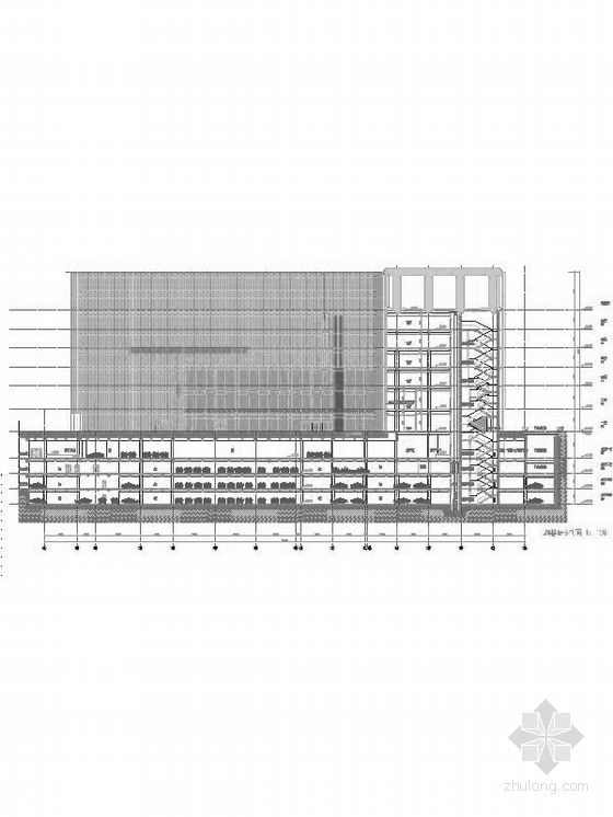 [河南]280米地标双塔办公建筑施工图（200页图纸 知名设计院）-280米地标双塔办公建筑设计剖面图