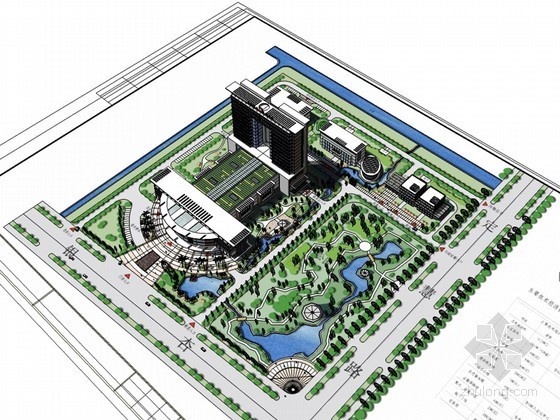 现代医院规划SketchUp模型下载-现代医院规划 